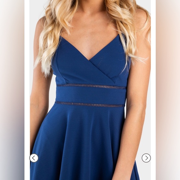 NWT Trixxi Fit and Flare Faran Ladder Trim Skater Dress in Navy Blue Size Large - Picture 2 of 14